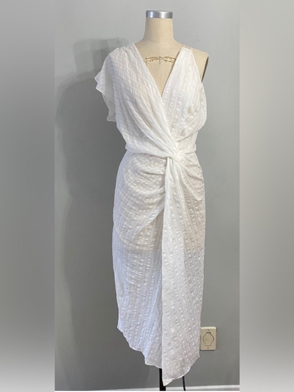 Zara White Knot-Detail Midi Dress